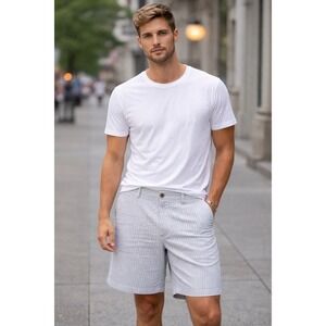 Islander Shorts Mens 40 Blue White Seersucker Striped Cotton Casual Preppy 10in